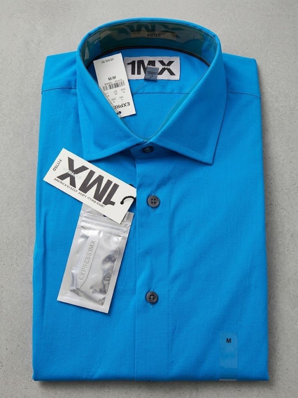 NWT EXPRESS FITTED COTTON SHIRT MEDIUM - AZURE BLUE